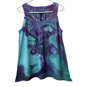 Westbound Mermaid Swirl Tank Top Size S Sleeveless Flowing Rhinestone Purple Tea